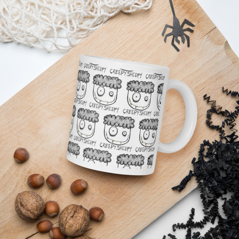 White Creepy Sheepy  glossy mug