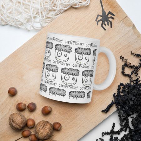 White Creepy Sheepy  glossy mug